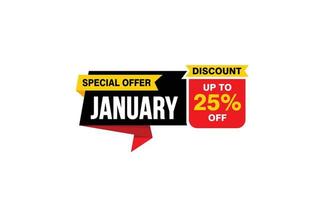 25 Percent JANUARY discount offer, clearance, promotion banner layout with sticker style. vector