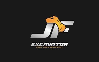 JF logo excavator for construction company. Heavy equipment template vector illustration for your brand.