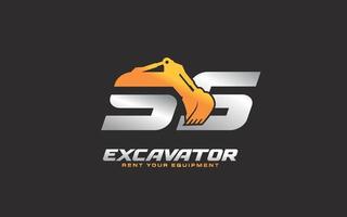 SS  logo excavator for construction company. Heavy equipment template vector illustration for your brand.