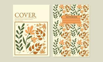 book cover sets. Beautiful abstract and floral design. Seamless pattern and mask used, easy to re-size. For notebooks, planners, brochures, books, catalogs. Vector illustration.