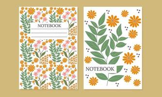 notebook cover sets. Beautiful abstract and floral design. Seamless pattern and mask used, easy to re-size. For books, planners, diaries, catalogs. Vector illustration.