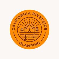 vector de concepto de diseño de logotipo de insignia de camping. campamento con carpa tipi en plantilla de logotipo de riverside