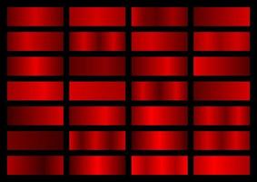 Vector set of red metallic gradients. Swatches collection. Shiny gradient set on black background. Metal texture