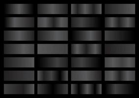 Vector set of black and grey metallic gradients. Swatches collection. Shiny gradient set on black background. Metal texture