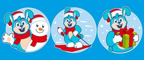 flat design bunny winter christmas stickers vector