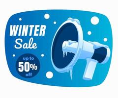 winter sale background with megaphone frozen in ice and snow vector