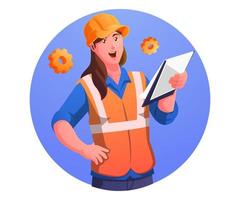 trabajadoras con uniformes industriales y casco de seguridad, arquitectos constructores, reparadores e ingenieros vector