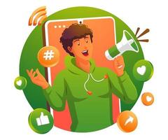 a man using megaphone Concept of internet promotion, social media marketing, digital advertisement vector