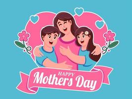 happy mothers day smiling mom hugs her children vector