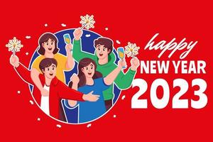 happy people cheering to welcome the new yea vector