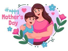 happy mothers day smiling mom hugs her children vector