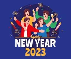 happy people cheering to welcome the new yea vector