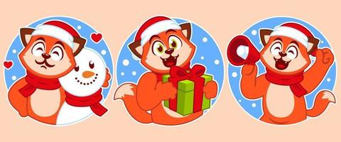 flat design fox winter christmas stickers vector