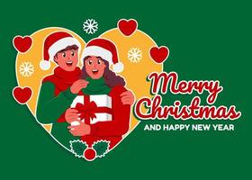 couple celebrating christmas, merry christmas and happy new year greeting cards vector