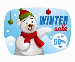 flat vertical winter sale poster template with polar vector