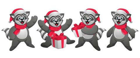 Cute raccoon celebrating christmas and carrying gift boxes vector