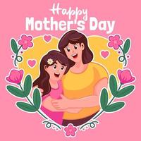 feliz día de la madre mamá sonriente abraza a sus hijos vector