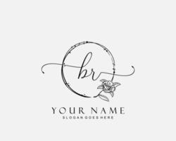 Initial BR beauty monogram and elegant logo design, handwriting logo of initial signature, wedding, fashion, floral and botanical with creative template. vector