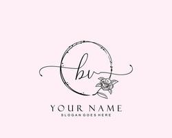 Initial BV beauty monogram and elegant logo design, handwriting logo of initial signature, wedding, fashion, floral and botanical with creative template. vector