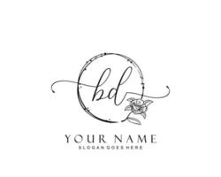 Initial BD beauty monogram and elegant logo design, handwriting logo of initial signature, wedding, fashion, floral and botanical with creative template. vector