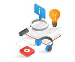 Flat isometric 3d illustration multiply information and ideas by reading vector