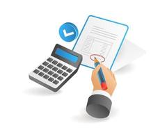 Flat isometric 3d illustration of calculating monthly expenses vector