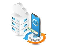 Flat isometric 3d illustration of maintenance process with smartphone vector