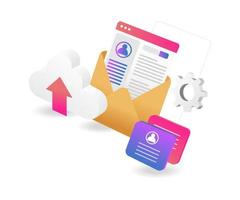 Flat isometric concept illustration. Analytics earn money from video contentFlat isometric 3d illustration personal data email cloud server vector