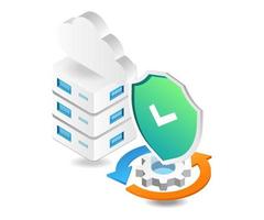 Flat isometric 3d illustration cloud server data security process vector