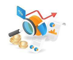 análisis de desarrollo de negocios de gráfico circular de ilustración 3d isométrica plana vector