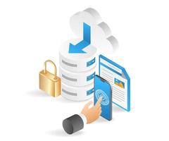 Flat isometric 3d illustration cloud server security control vector