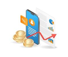 Flat isometric 3d illustration earn money from online business with cell phone vector