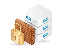 Flat isometric 3d illustration of data server security wall vector