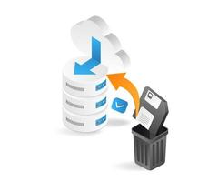 Flat isometric 3d illustration of recovering data from trash vector