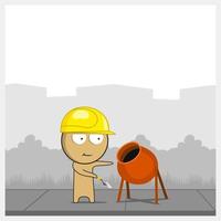 Construction worker standing next to a concrete mixer vector