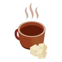 Warming drink icon isometric vector. Cup of hot fresh coffee and sugar cube vector