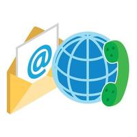 Global communication icon isometric vector. Globe grid email telephone receiver vector