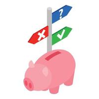 Financial planning icon isometric vector. Piggy bank and direction indicator vector