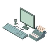 Device evolution icon isometric vector. Modern computer and vintage typewriter vector