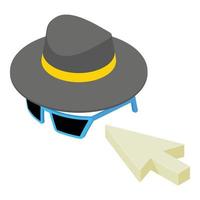 Online anonymity icon isometric vector. Mouse cursor men hat and sunglasses vector