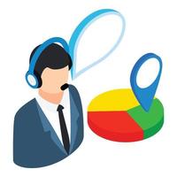 Business presentation icon isometric vector. Talking man with headset pie chart vector