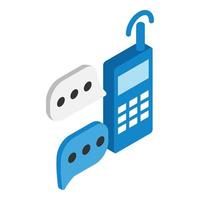 Radio communication icon isometric vector. Handheld walkie talkie speech bubble vector