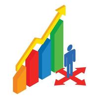 Marketing strategy icon isometric vector. Person icon direction and growth graph vector