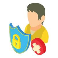 Unprotected privacy icon isometric vector. Man shield lock and cross sign vector