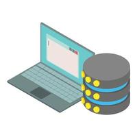 Database icon isometric vector. Open personal laptop and storage database vector