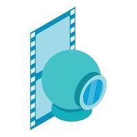 Modern technology icon isometric vector. Blue web camera and film strip fragment vector