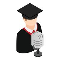 icono de discurso graduado vector isométrico. puesto de graduados cerca del icono del micrófono