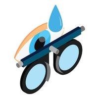 Check vision icon isometric vector. Trial frame open human eye and blue drop vector