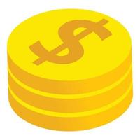 Stack coin icon isometric vector. Three golden coin dollar sign vector