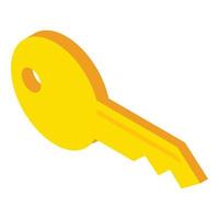 Golden key icon isometric vector. Metal key from door icon vector